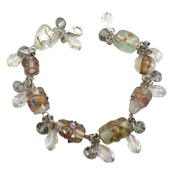 Crystal Gold Handmade Glass Beaded 8.5 inch Dangle Bracelet - Picture 2 of 4